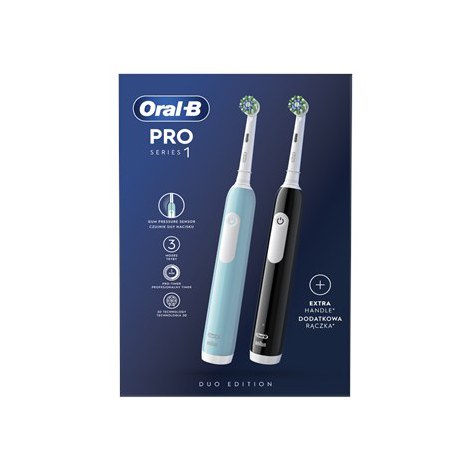 Szczoteczka elektryczna do zębów Oral-B Pro Series 1 Duo, ładowana, dla dorosłych, 2 głowice, 3 tryby czyszczenia, niebiesko-cza - 4